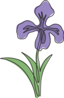 uno soltero línea dibujo de belleza Fresco perenne plantas para jardín logo. imprimible decorativo iris flor concepto para hogar decoración pared Arte póster impresión. continuo línea dibujar diseño ilustración png