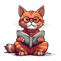 vattenfärg söt katt bär glasögon läsning en bok . ai genererad png