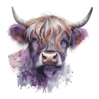 watercolour cute highland cow violet . png