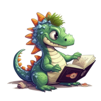 cute baby dinosaur read book . png