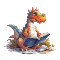 cute baby dinosaur read book . png