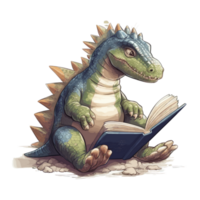 söt bebis dinosaurie läsa bok . ai generera png