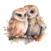 muted color watercolor cute owl couple for Valentine's Day . png