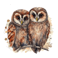 muted color watercolor cute owl couple for Valentine's Day . png