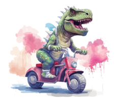t Rex ridning på lastbil , tecknad serie dinosaurie tecken körning . ai genererad png