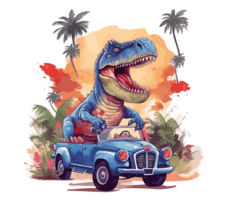 t-rex equitazione su camion , cartone animato dinosauro personaggi guida . ai generato png