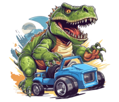 T-Rex Riding on Truck , Cartoon dinosaur characters driving . AI Generated png