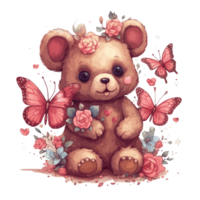 süß Teddy Bär Umarmungen ein Strauß von Blumen . ai generiert png