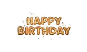 Golden Happy Birthday Text on PNG Background.