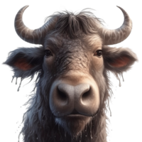 Cartoon style water buffalo on transparent background, created with png