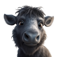 Cartoon style water buffalo on transparent background, created with png