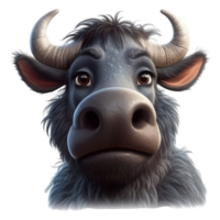 Cartoon style water buffalo on transparent background, created with png