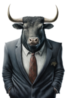toro vestido en un formal negocio traje en transparente fondo, creado con generativo ai png