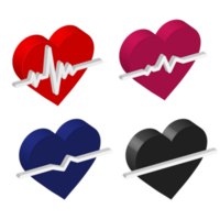 isometrische herzform und 3d-illustration herzschlaglinie und ekg - ekg-signalsatz png