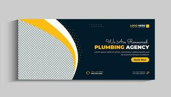 Plumbing service social media cover and web banner template vector
