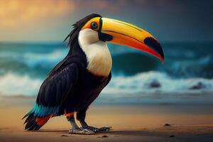 Toucan bird portrait on a beach. . Digital Art Illustration photo