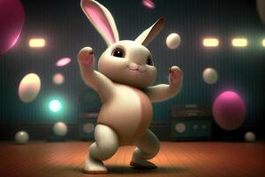 Cute 3d bunny disco dancing. . Digital Art Illustration photo