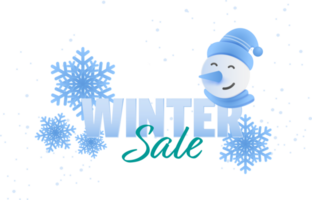 Winter Sale Poster Design With Cartoon Snowman Face And Snowflakes. png