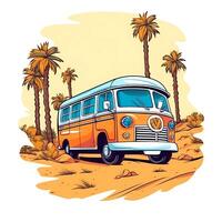 illustration of a bus that is in the desert with white background photo