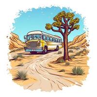 illustration of a bus that is in the desert with white background photo