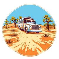 An illustration of a bus in the desert with white background photo