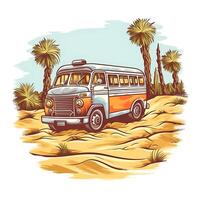 ilustración de un autobús r con palma arboles en blanco antecedentes generativo ai foto