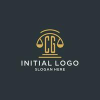 CG initial with scale of justice logo design template, luxury law and attorney logo design ideas vector