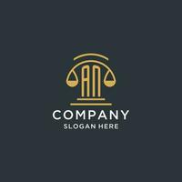 AN initial with scale of justice logo design template, luxury law and attorney logo design ideas vector