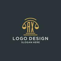 AX initial with scale of justice logo design template, luxury law and attorney logo design ideas vector