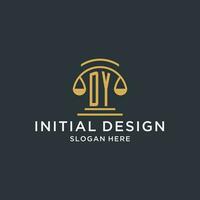 DY initial with scale of justice logo design template, luxury law and attorney logo design ideas vector