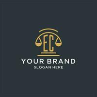 EC initial with scale of justice logo design template, luxury law and attorney logo design ideas vector