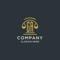 GA initial with scale of justice logo design template, luxury law and attorney logo design ideas vector