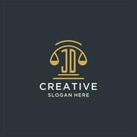 JD initial with scale of justice logo design template, luxury law and attorney logo design ideas vector