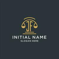 JF initial with scale of justice logo design template, luxury law and attorney logo design ideas vector