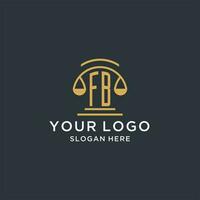 FB initial with scale of justice logo design template, luxury law and attorney logo design ideas vector