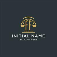 FF initial with scale of justice logo design template, luxury law and attorney logo design ideas vector