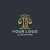 IO initial with scale of justice logo design template, luxury law and attorney logo design ideas vector