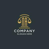 NA initial with scale of justice logo design template, luxury law and attorney logo design ideas vector