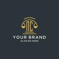 NC initial with scale of justice logo design template, luxury law and attorney logo design ideas vector