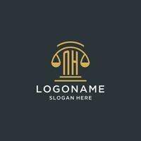 NH initial with scale of justice logo design template, luxury law and attorney logo design ideas vector