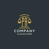 PA initial with scale of justice logo design template, luxury law and attorney logo design ideas vector