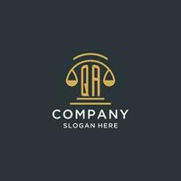 QA initial with scale of justice logo design template, luxury law and attorney logo design ideas vector