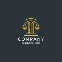 QN initial with scale of justice logo design template, luxury law and attorney logo design ideas vector