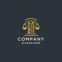 QN initial with scale of justice logo design template, luxury law and attorney logo design ideas vector