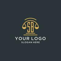 SB initial with scale of justice logo design template, luxury law and attorney logo design ideas vector