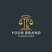 TC initial with scale of justice logo design template, luxury law and attorney logo design ideas vector