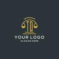 TO initial with scale of justice logo design template, luxury law and attorney logo design ideas vector