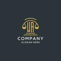 WA initial with scale of justice logo design template, luxury law and attorney logo design ideas vector