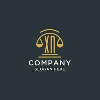 XN initial with scale of justice logo design template, luxury law and attorney logo design ideas vector