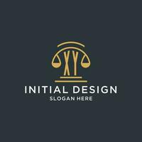 XY initial with scale of justice logo design template, luxury law and attorney logo design ideas vector